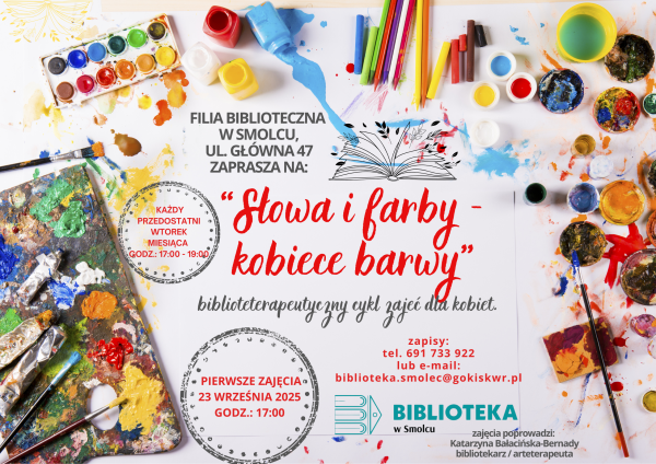 "Słowa i farby - kobiece barwy", czyli biblioterapeutyczny cykl zajęć dla kobiet.
